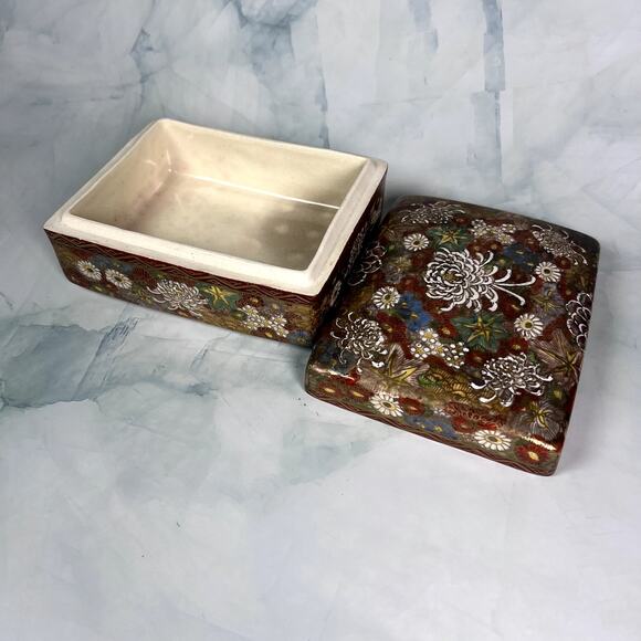 Japanese Ceramic Trinket Box – Hand-Painted Floral -Satsuma Inspired - Picture 3 of 7